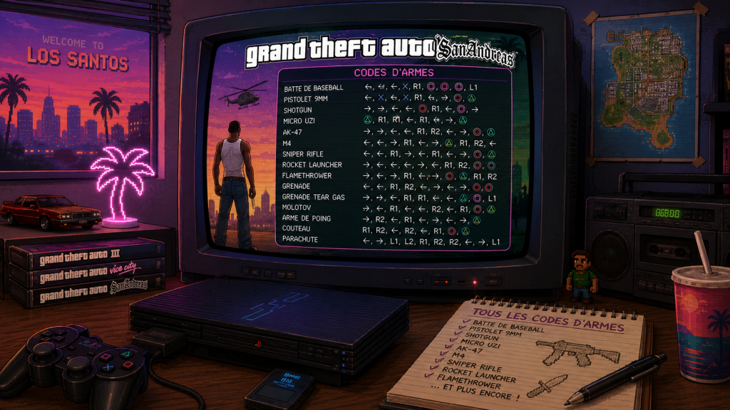 Tous les codes d'armes de GTA San Andreas PS2
